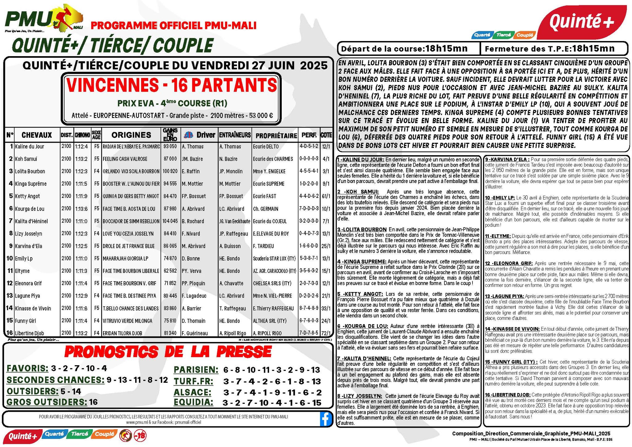 journal hippique pmu mali