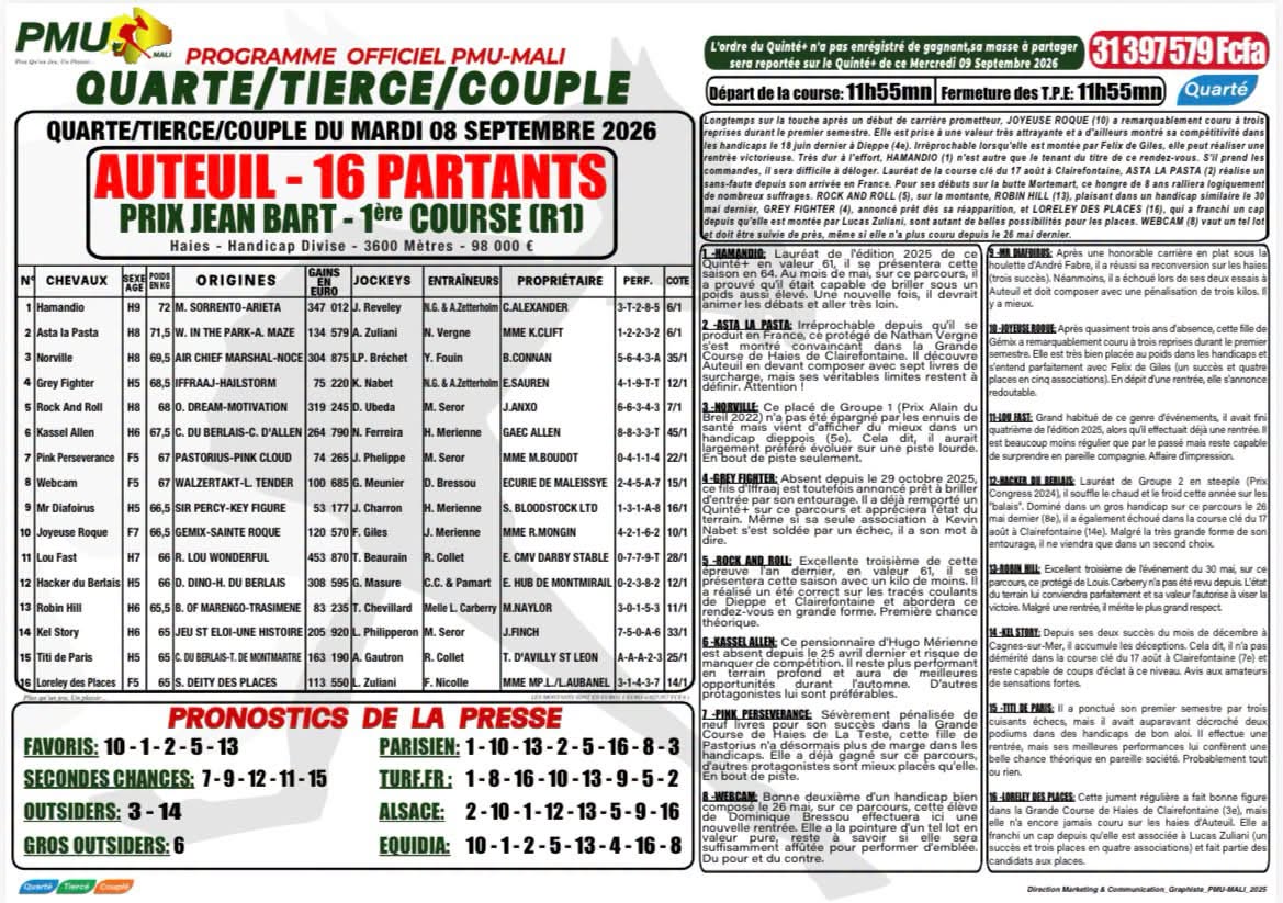 journal hippique pmu mali