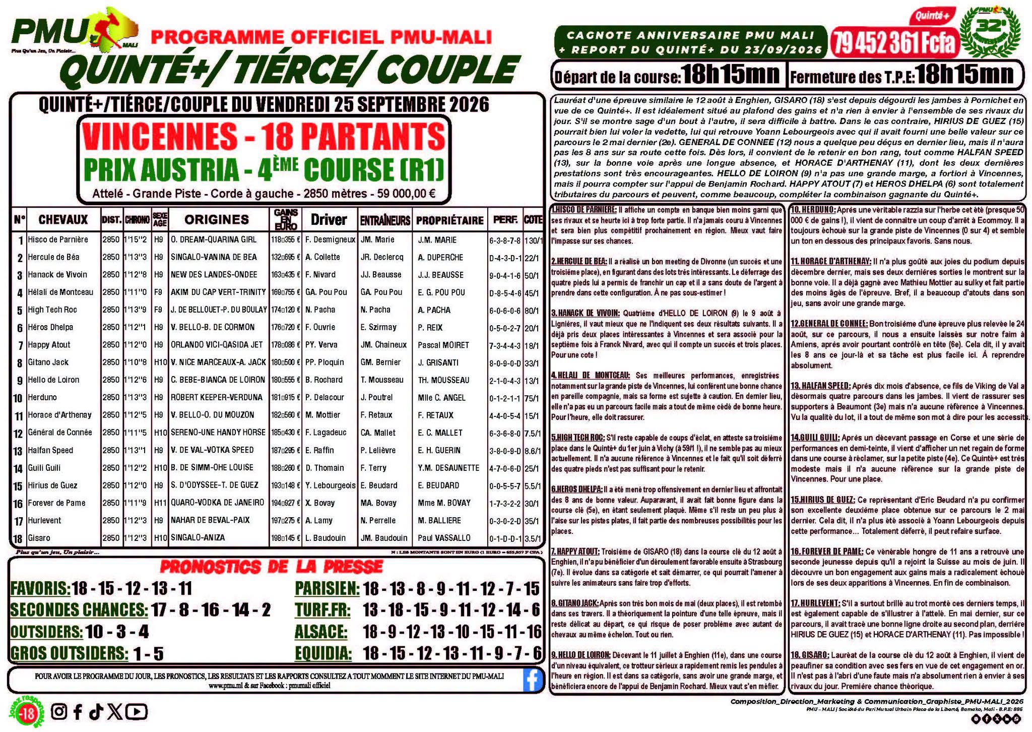 journal hippique pmu mali