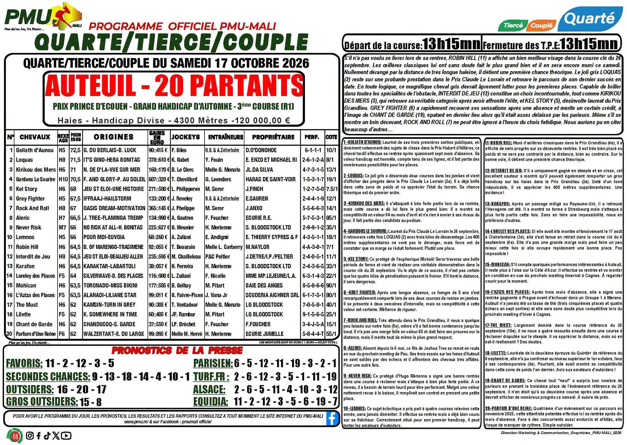journal hippique pmu mali