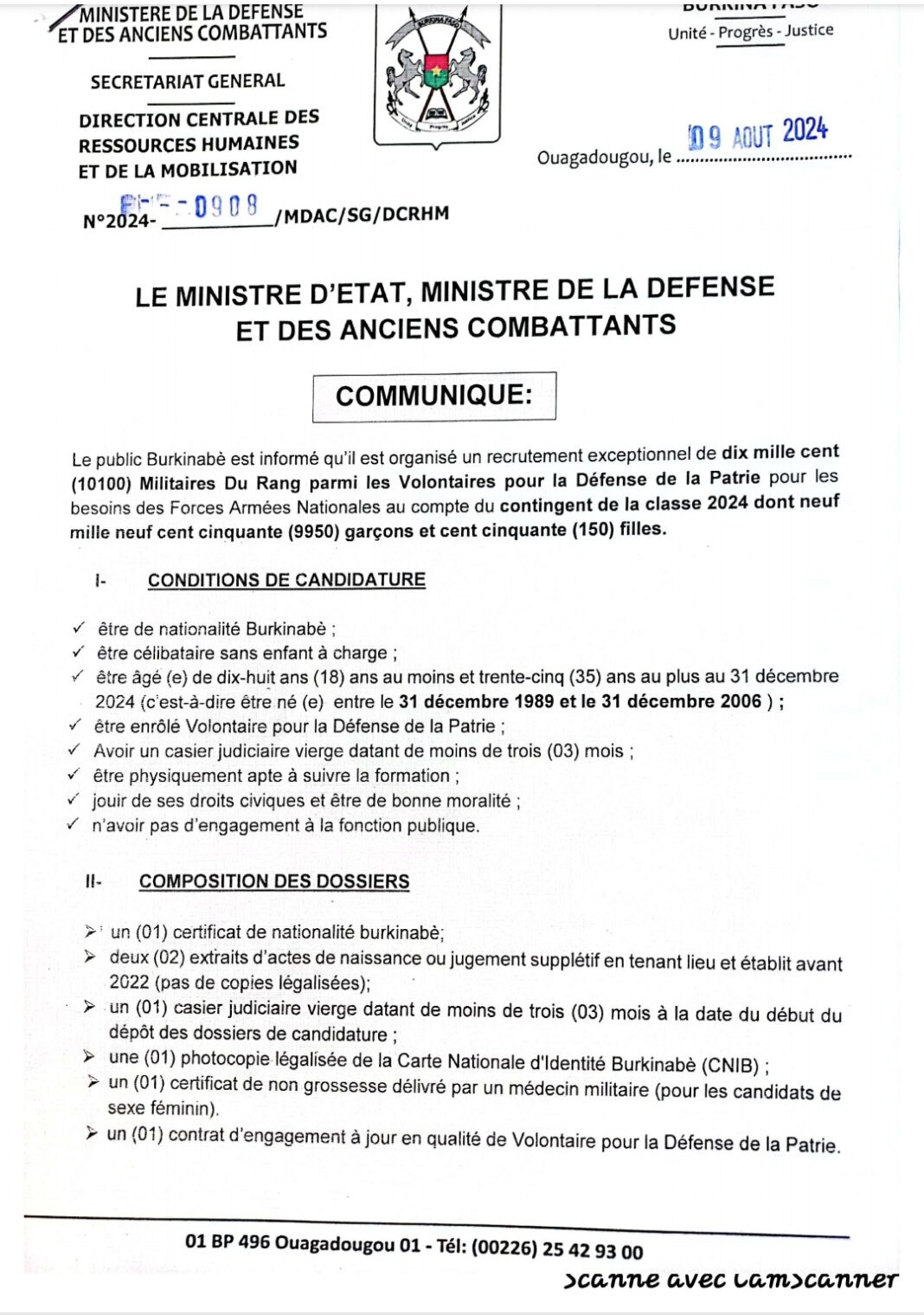 L’armée burkinabé recrute 10100 militaires de rang parmi les VDP